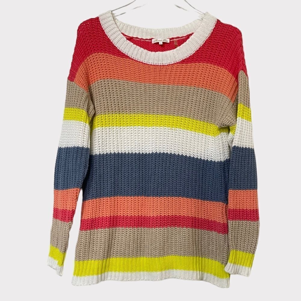 ‎Minnie Rose Rainbow Striped Knit Sweater Size Small